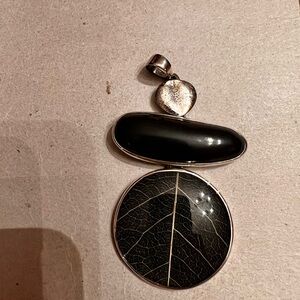 Silpada Black Ebony Wood Soursop Leaf Resin Sterling Pendant